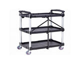 5LBS Heavy Duty Foldable Utility Service Cart, 3 Shelf Plastic Rolling Cart with Lockable Wheels and 08778654