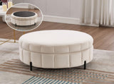 31.5"W Upholstered Round Ottoman With Reversible Lid, Velvet Storage Stool, Channel Tufted W3118P272635