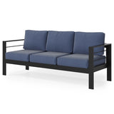 Patio Sofa Aluminum Outdoor Sofa with 3 Seats, All-Weather Metal Outdoor Couch with 5