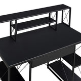 Black Office Desk with Open Shelves and Hutch B062P184528