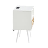 15.75" Rattan End table with Power Outlet & USB Ports , Modern nightstand with drawer and solid wood W126573114