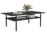 Modern Rectangular Glass Coffee Table with Tempered Glass Top and Wood Shelf, 38.6-Inch 77397661