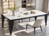 Modern 49" Rectangular Dining Table, White Marble-Look MDF Top with Black Metal Legs, Space-Saving W5123P548853