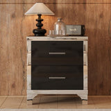 Elegant High Gloss Nightstand with Metal Handle,Mirrored Bedside Table with 2 Drawers for N733P205356B