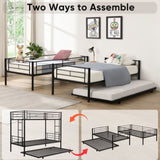 ZNTS Over Twin Bunk Bed Frame with Trundle,Metal Bunkbed with Sturdy Guard Rail and 2 sideLadders for W1916115338