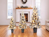 3Piece Flocked PreLit Christmas Tree Set, 3FT 4FT 5FT Potted Artificial Tree with Warm White LED 3 N710P513662K