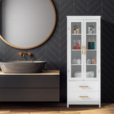 2 Glass Doors 2 Drawers Bathroom Standing Cabinet, Modern Style Bookcase, Household Storage Lockers, 80859839