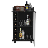 Vegas Bar Cart, Two Tier Cabinet With Glass Door, Six Cubbies For Liquor B128P176148