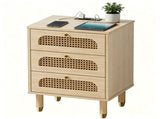 3-Drawer Nightstand with Rattan-Style Finish 15.75"*13.78"*23.82" with Power Outlet Oak 88311539