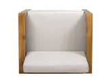 Outdoor Acacia Wood Club Chair with Wicker Accents, Teak Finish Mixed Brown Beige, 30.25"D x 68942.00BGE