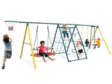 6 in 1 Swing Set With Climbing Frame, Climbing Net, Glider, Hammock Swing, Belt Swing, Basketball W1408P551994