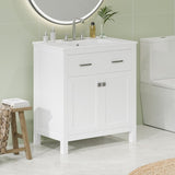 30-inch Bathroom Vanity with Ceramic Sink, Modern White Single Bathroom Cabinet with 2 Doors and a WF324045AAK