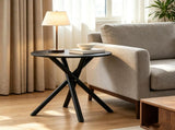 Modern Round Side Table with Crossed Metal Legs, 23.6" Small Accent End Table with Adjustable Feet, 07743307