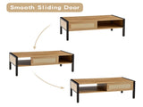 40.16" Rattan Coffee table, sliding door for storage, metal legs, Modern table for living room , W1265121739
