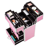 ZNTS 4 Tier Lockable Cosmetic Makeup Train Case with Extendable Trays Pink 80010757