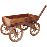 ZNTS Wood Wagon Flower Planter Pot Stand W/Wheels Home Garden Outdoor Decor W465P180333