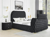1pc Oval Faux Marble Top Nightstand 2- Drawers Storage Black Finish Button Faux Crystal B011P266092