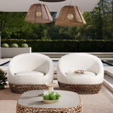 Willow 35.5" Upholstered Woven Patio Deep Seating Armchair, Golden Brown Wicker Frame, Wheat Beige B2719P305699