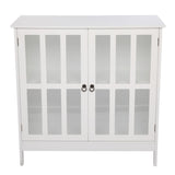 ZNTS FCH Transparent Double Door Side Cabinet White 44876940