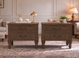 Farmhouse Nightstand with 2 Drawer, Traditional Wood Bedside Table, Wood Storage End Table with 4 W5819P523846
