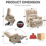 23" Seat Width and High Back Large Size Beige Chenille Power Lift Recliner Chair with 8-Point W1803P236297
