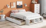 ZNTS Full Size Bed with Storage Case, 2 Storage drawers, Lengthwise Support Slat,White 13087519