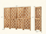4 Panel Paulownia Wood Folding Room Divider with Wave Cutout Pattern, Double-Side 180&deg Hinges 10815504