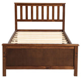 Twin Size Wood Platform Bed with Headboard,Footboard and Wood Slat Support, Walnut WF191769AAD