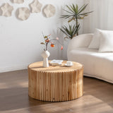 31.5" Retro Fashion Style Cylindrical Coffee Table with Vertical Texture Relief Design,Suitable for W757P183279
