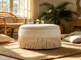 Round Storage Ottoman Bench, 23.23 Inch Upholstered Footstool with Tassel Fringe, 250 lbs 87168032