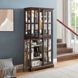 Curio Display Cabinet,Antique Display Cabinet with Glass Doors Adjustable Shelves for Collectibles W2275P231688