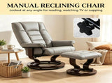Faux Leather Reclining Chair, Tufted Back & Wood Frame, Manual Recliner, Gray 11930675