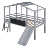 Twin Size Loft Bed with Ladder and Slide, House Bed with Blackboard and Light Strip on the Roof, WF324323AAE