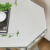 Drum style coffee table with mirror crystal inlay, polygonal silver decorative table, modern design W1005P190409