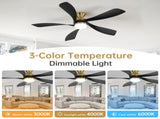 52-Inch Ceiling Fan with Light, Dimmable Light with Memory Function, DC Motor, Quiet Operation, 5 W934P608497