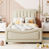 Twin Size Upholstered Daybed with Classic Stripe Shaped Headboard, Beige WF308905AAA