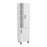 White Linen Cabinet with Open Storage and 2 Doors B062P323178
