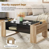 ON-TREND High Glossy Coffee Table with 2 Drawers, Practical Two Tone Center Table with Hidden N721P205792B