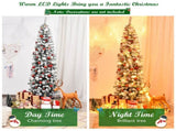 7.5ft Snow Flocked Pencil Christmas Tree - 641 Branch Tips, 350 Warm LED Lights, PVCMetal 44605687