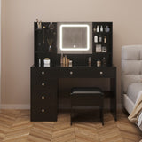 Pitted Particleboard With Triamine Coating, Tempered Glass Table Top, 5 Drawers, With Shelves, With 39652611