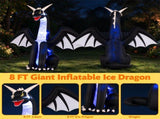 8 FT Inflatable Winged Ice Dragon Halloween Decoration with LED Disco & Eye Lights, Waterproof 01704142