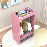 ZNTS Kids Costume Organizer、 Costume Rack、Kids Armoire、Open Hanging Armoire Closet with Mirror-PINK 52444756