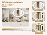 Fashion Vanity Desk with Mirror Lights for Makeup Cushioned Chair, Vanity Mirror with Lights W2699P214618