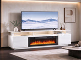White Fireplace TV Stand, 177.8*35*60.5cm, Embossed Particle Board with Melamine Foil, High Gloss 69238826