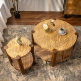 Round Coffee Table with Solid Wood for Living Room, 2-Tier Round Coffee Table with Storage Shelf, W3158P297420