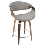 Curvini Mid-Century Modern Counter Stool in Walnut Wood and Light Grey Fabric by LumiSource - Set of B202P221709