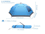 3-4 Person Automatic Family Tent Instant Pop Up Waterproof for Camping Hiking Travel Outdoor 19097728