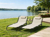 Cream White Set of 2 Folding Chaise Lounge Chairs Sun Tanning Chairs for Beach Camping Outdoor 06542031