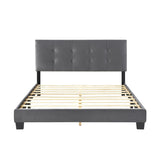 ZNTS 1pc Queen Platform Bed Dark Gray Velvet Upholstered Adjustable Height Headboard Button Tufted Solid B011P203579