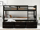 Twin over Twin Wood Bunk Bed with Trundle and Drawers, Espresso 34668938